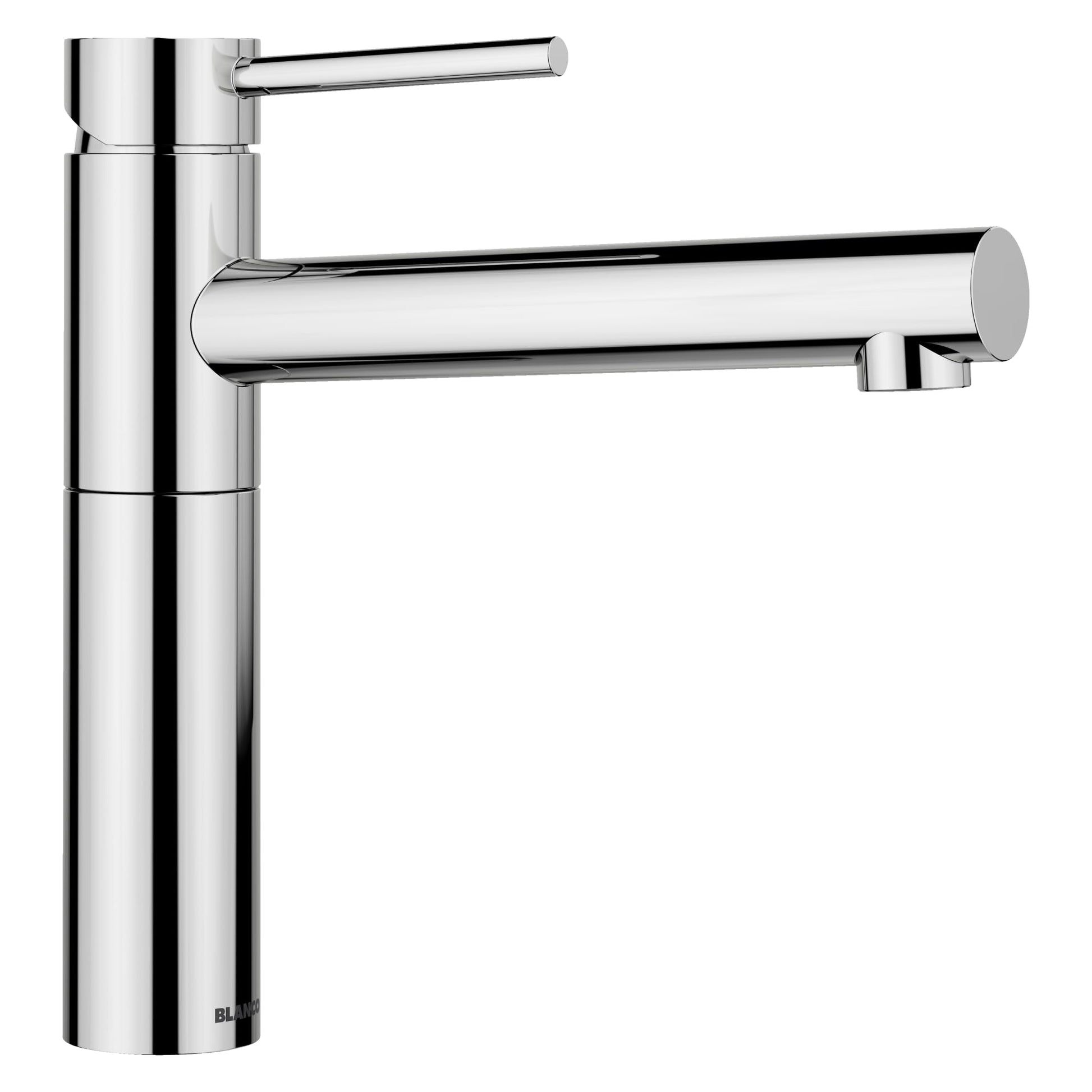 Chrome bar faucet with tall cylindrical body and horizontal spout extending to the right.