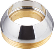 Chrome finish cap and nut with brass inner ring for Delta bathroom faucet assembly.