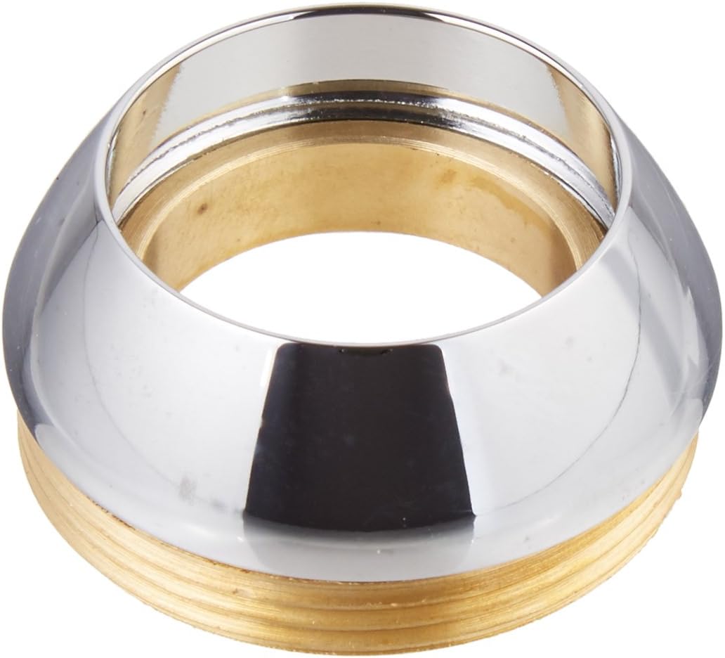 Chrome finish cap and nut with brass inner ring for Delta bathroom faucet assembly.