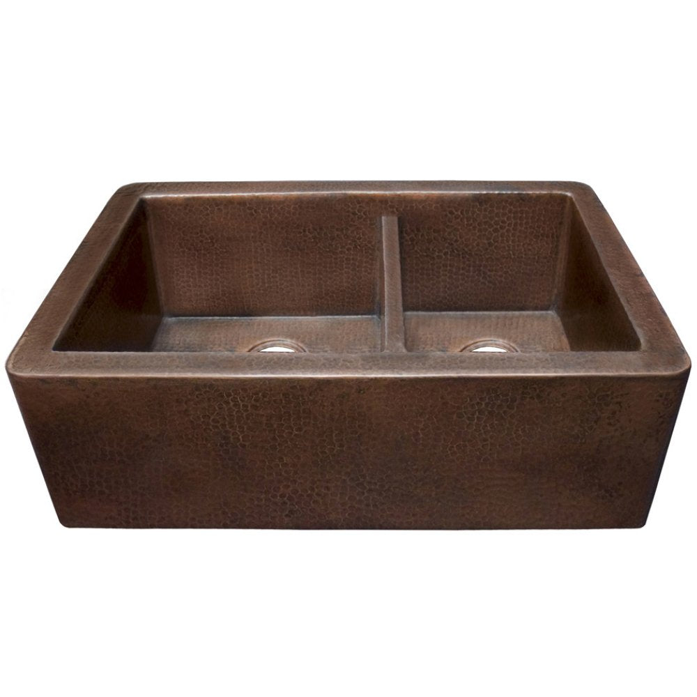 Native Trails CPK276 Farmhouse 33" Duet Copper Kitchen Sink: Antique Copper