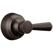 Venetian bronze metal lever handle with cylindrical knob and round escutcheon plate.
