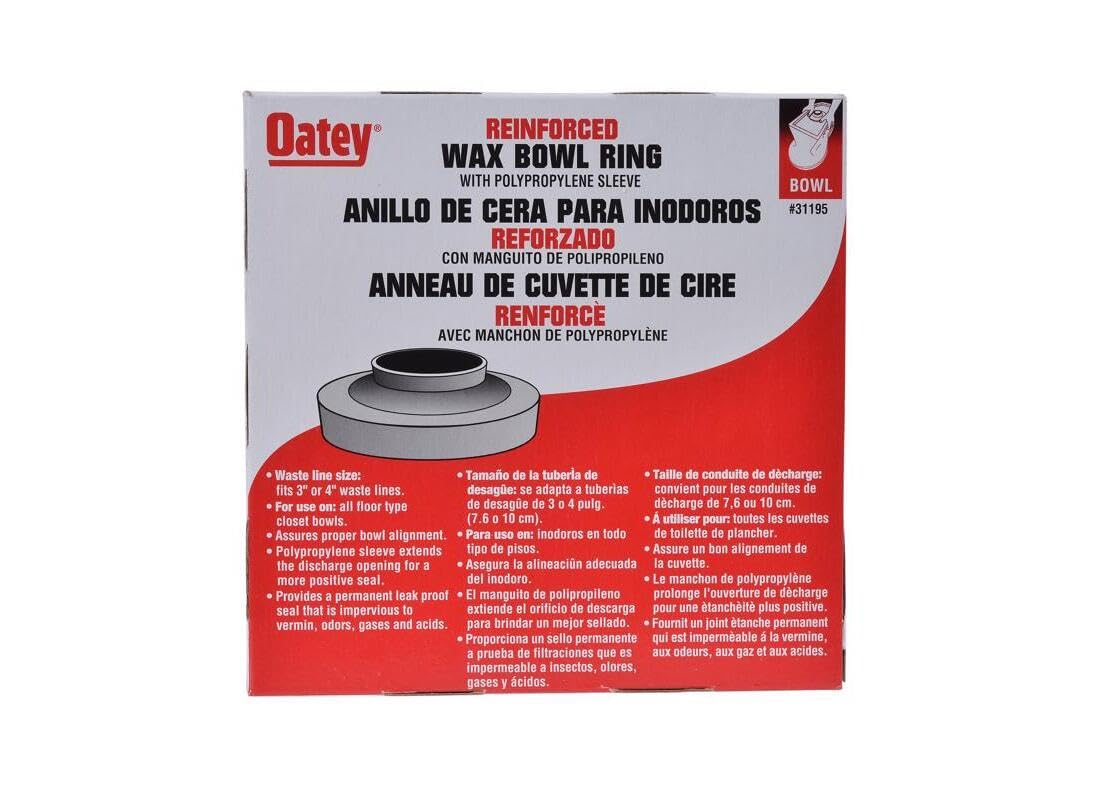Yellow petroleum wax toilet bowl ring seal with polypropylene sleeve for 3" or 4" waste lines.