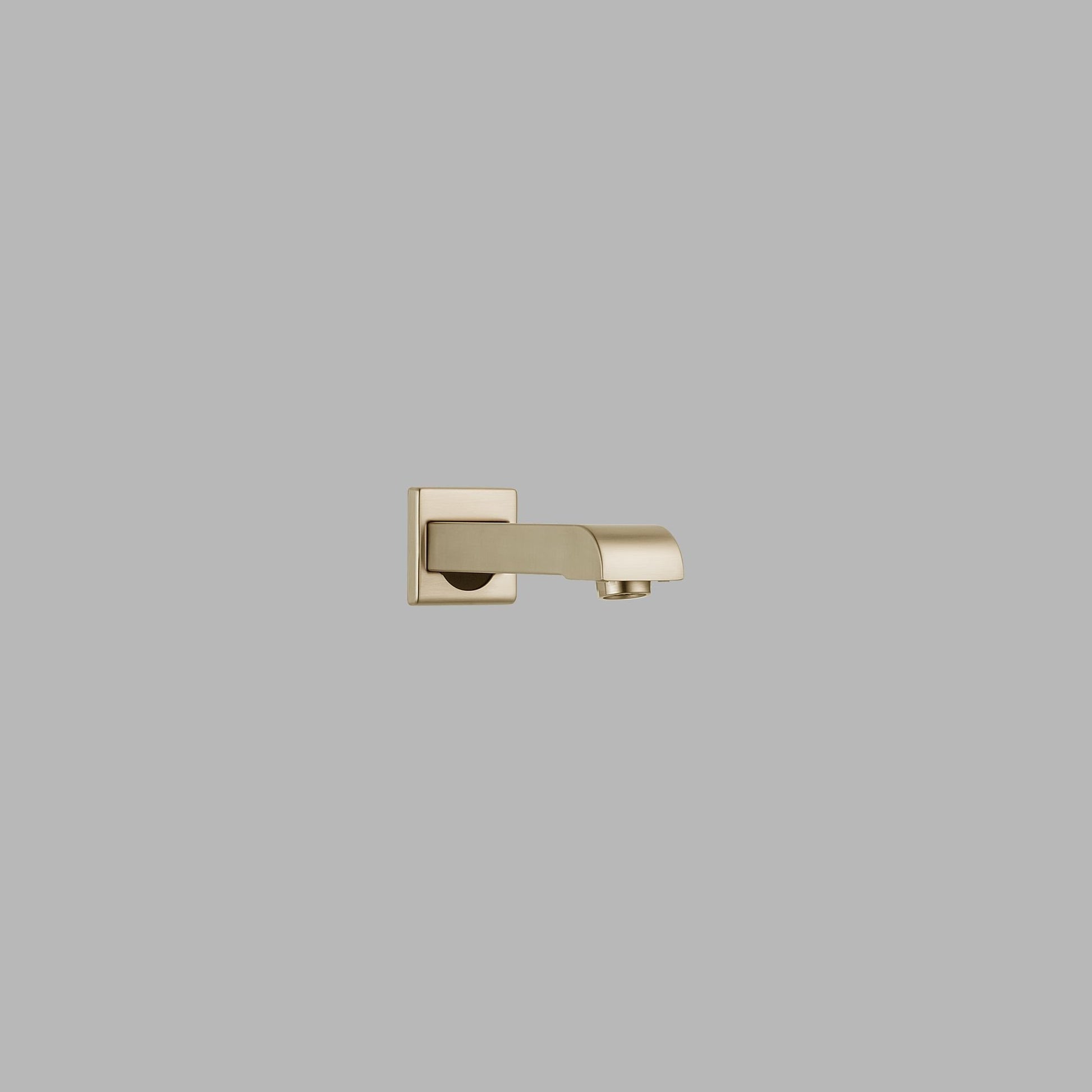 Champagne bronze tub spout with square wall plate and curved outlet spout.