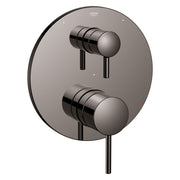 Grohe Timeless pressure balance valve trim with two cylindrical handles and diverter in hard graphite finish.