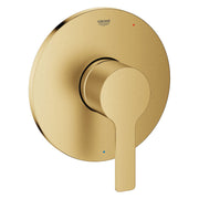 Grohe Lineare pressure balance valve trim with lever handle in brushed gold finish.