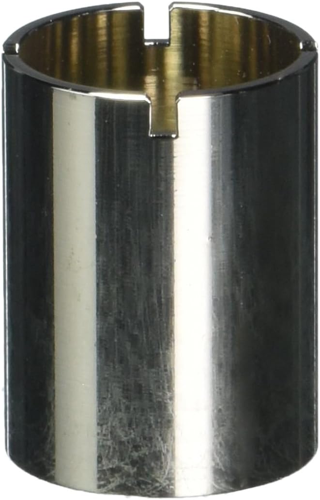 Metal cylindrical reinforcement sleeve with split opening and brass interior for plumbing installation.