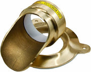 Cast nickel brass nozzle attachment with escutcheon flange and yellow label band, 8 inches.