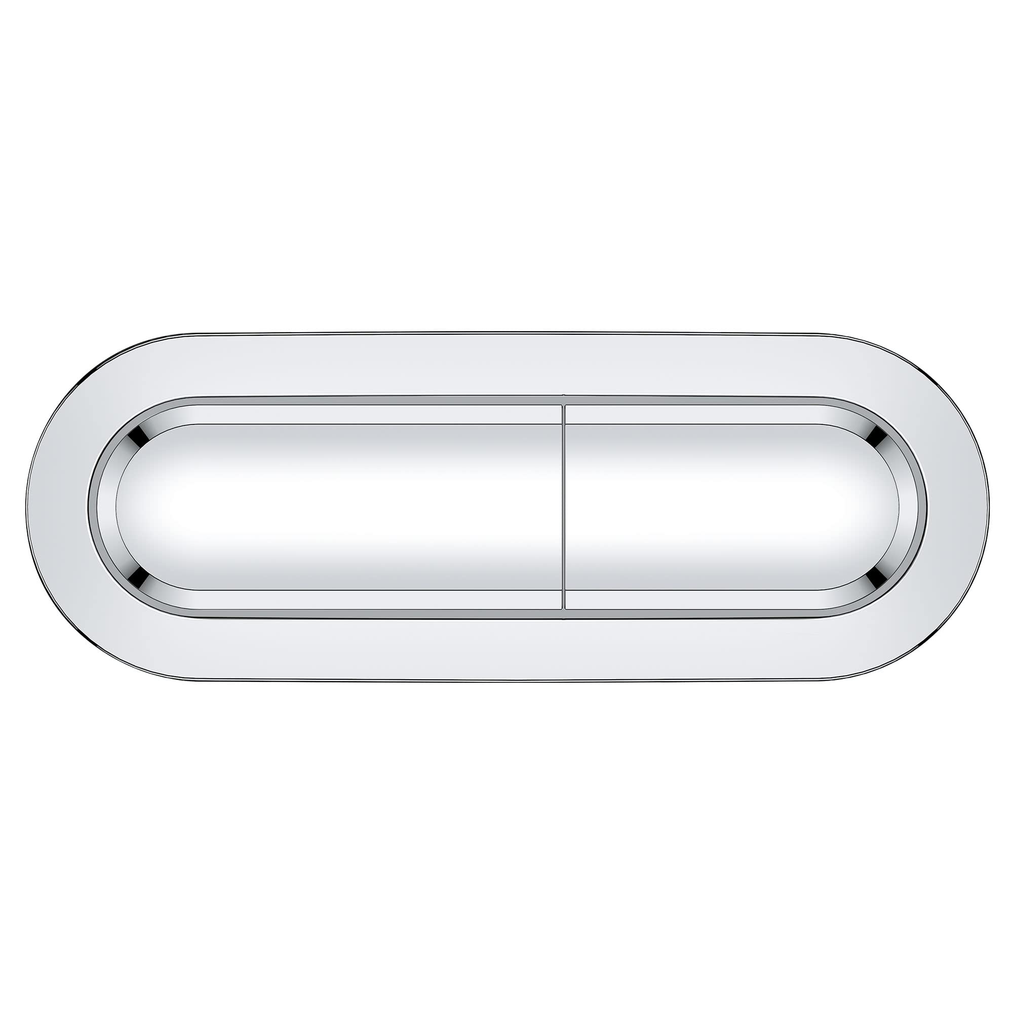 Chrome dual flush toilet actuator plate with divided oval button design.
