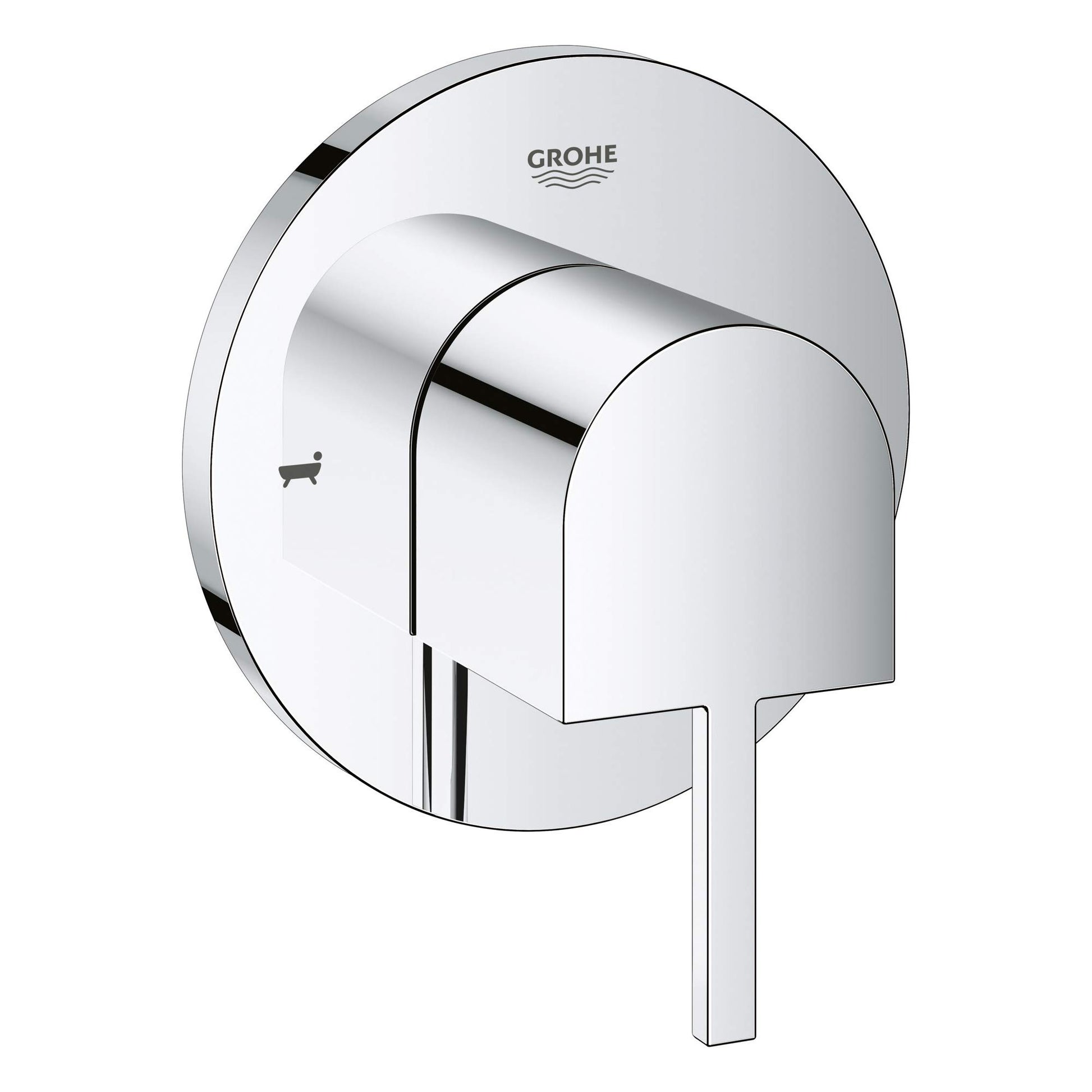 Grohe Plus chrome 2-way diverter trim with round escutcheon plate and lever handle.