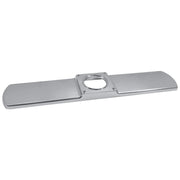 Chrome finish escutcheon kit with oval center opening and two flanged side panels for wall mounting.