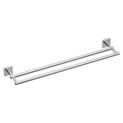 Chrome double towel bar with two parallel rails mounted on square wall brackets.
