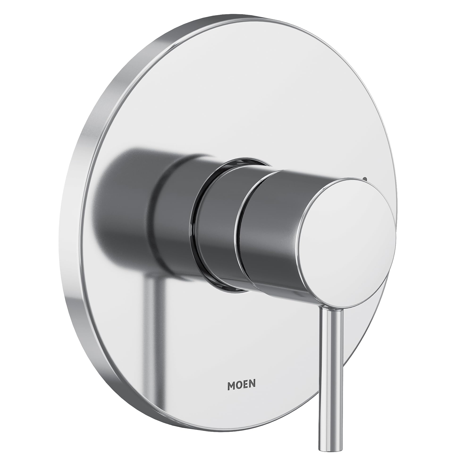 Chrome shower trim kit with single handle lever and round escutcheon plate, modern minimalist design.