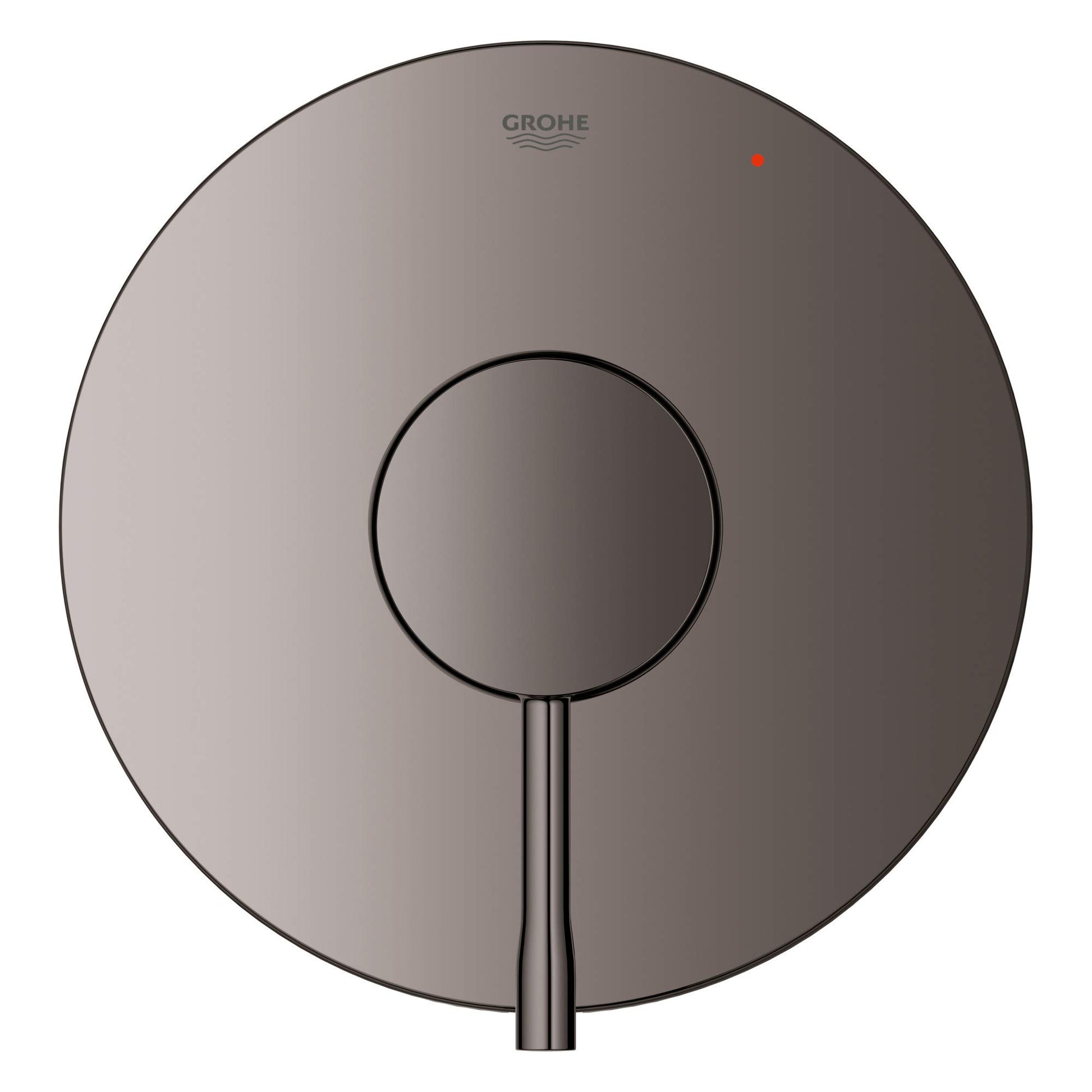 Grohe pressure balance valve trim with circular escutcheon plate and single lever handle in hard graphite finish.