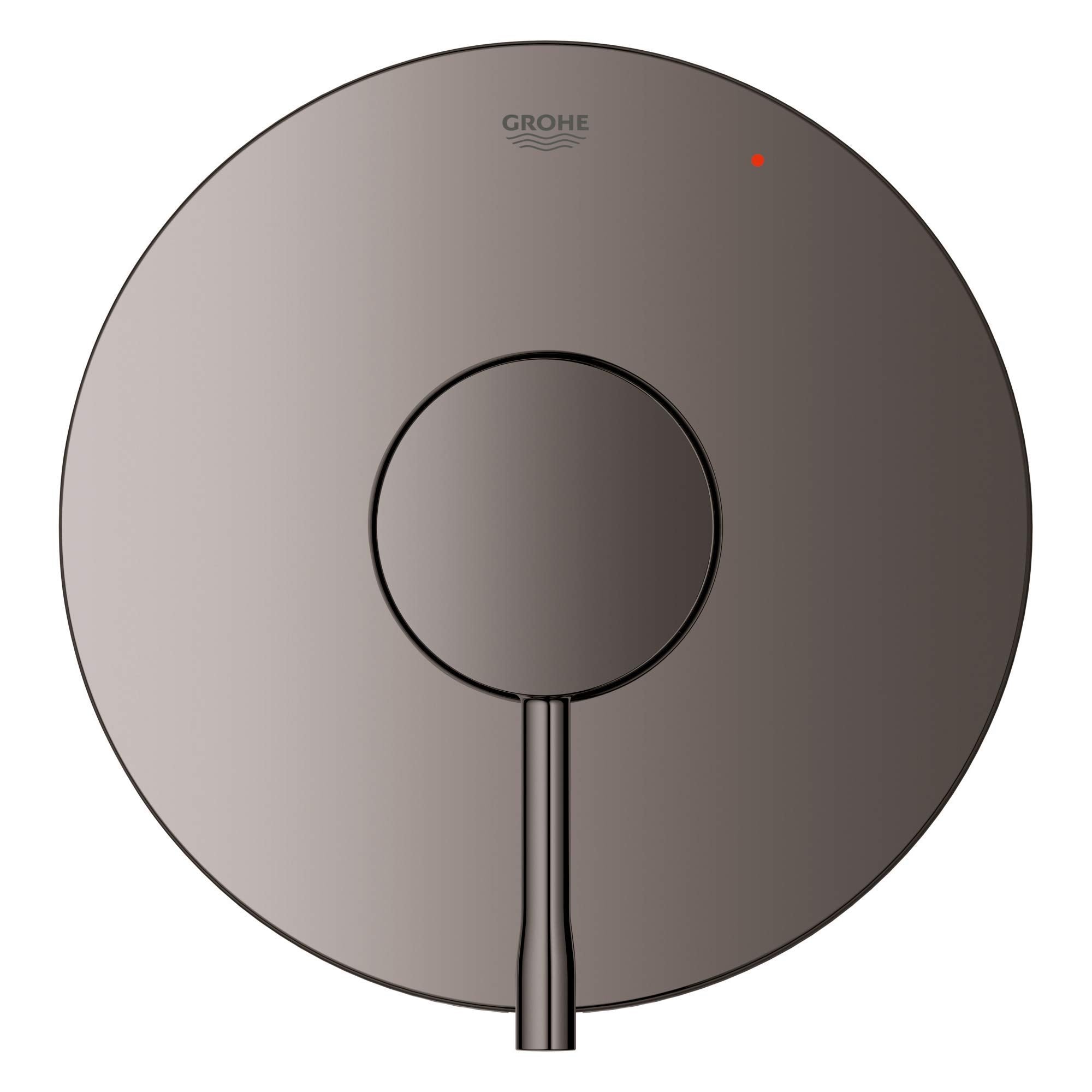 Grohe pressure balance valve trim with circular escutcheon plate and single lever handle in hard graphite finish.