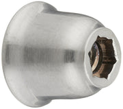 Chrome finish bathroom finial with rounded cap and hexagonal mounting socket on end.