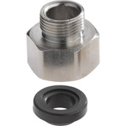 Chrome slip joint adapter with threaded male connection and black rubber washer.