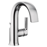 Chrome bathroom faucet with high arc spout, single lever handle, and curved basin neck design.