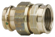 Bronze press x female thread union fitting with hexagonal body and threaded end connection.