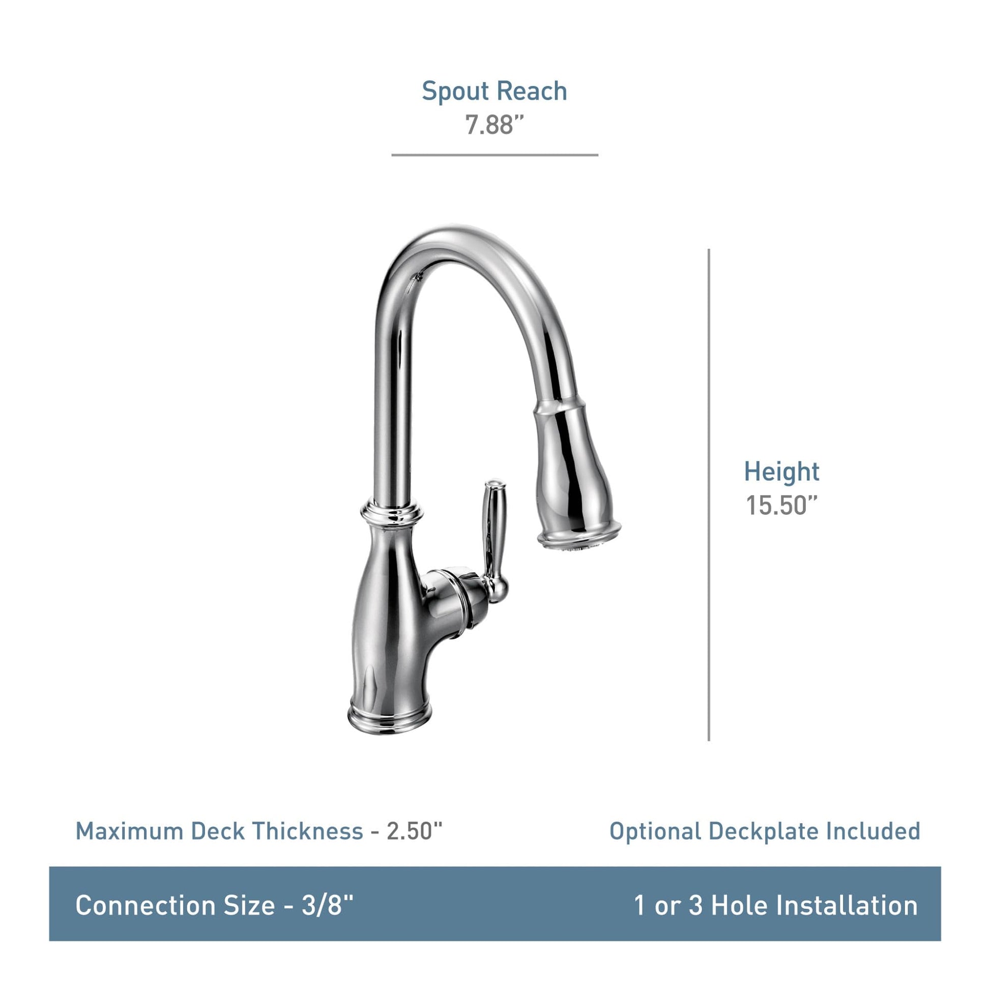 Oil rubbed bronze pull-down kitchen faucet with curved spout, side handle, 7.88" reach, 15.50" height.