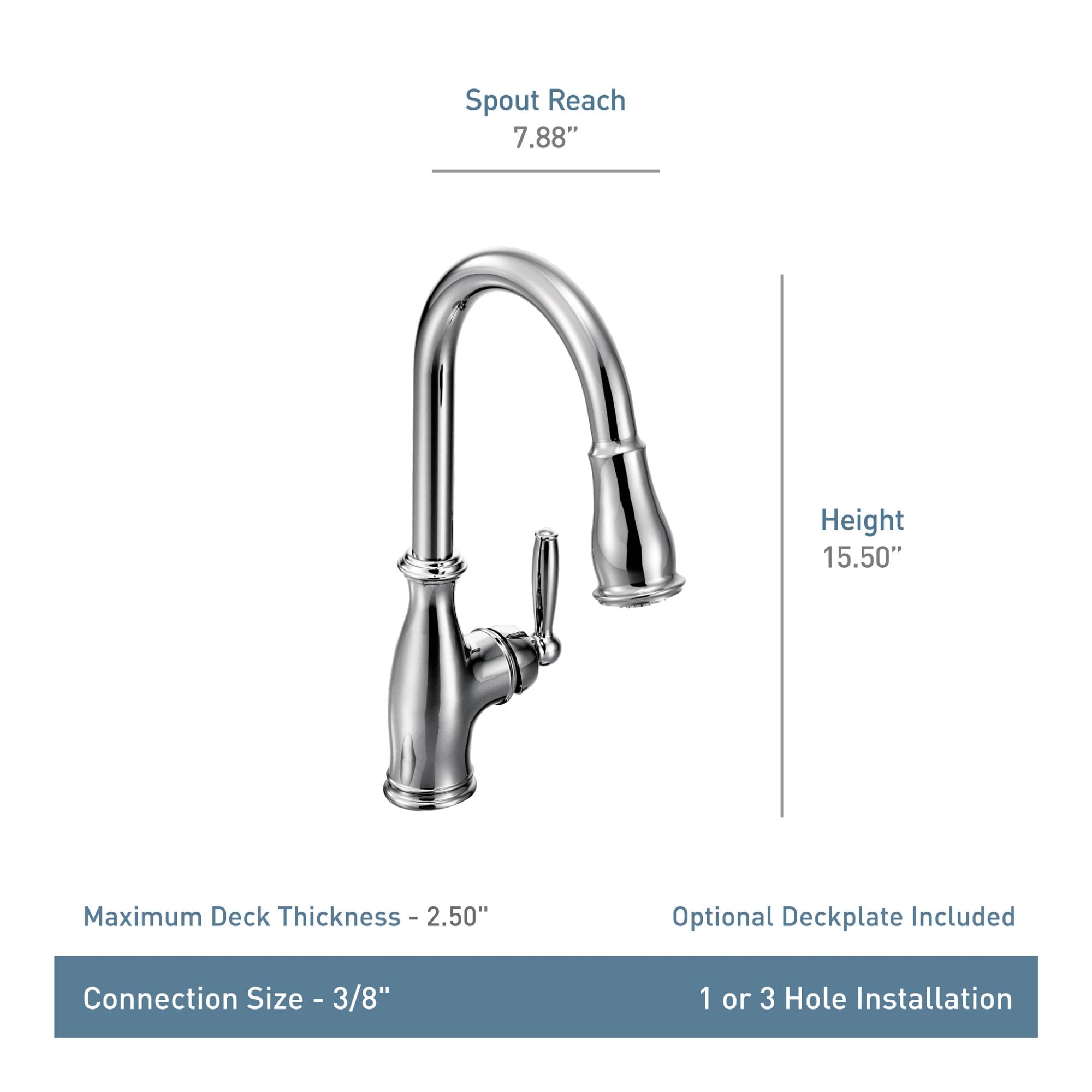 Oil rubbed bronze pull-down kitchen faucet with curved spout, side handle, 7.88" reach, 15.50" height.