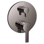 Grohe Lineare pressure balance valve trim with two lever handles and diverter in hard graphite finish.