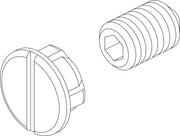 Line drawing of a circular handle knob and a threaded set screw with hexagonal socket.
