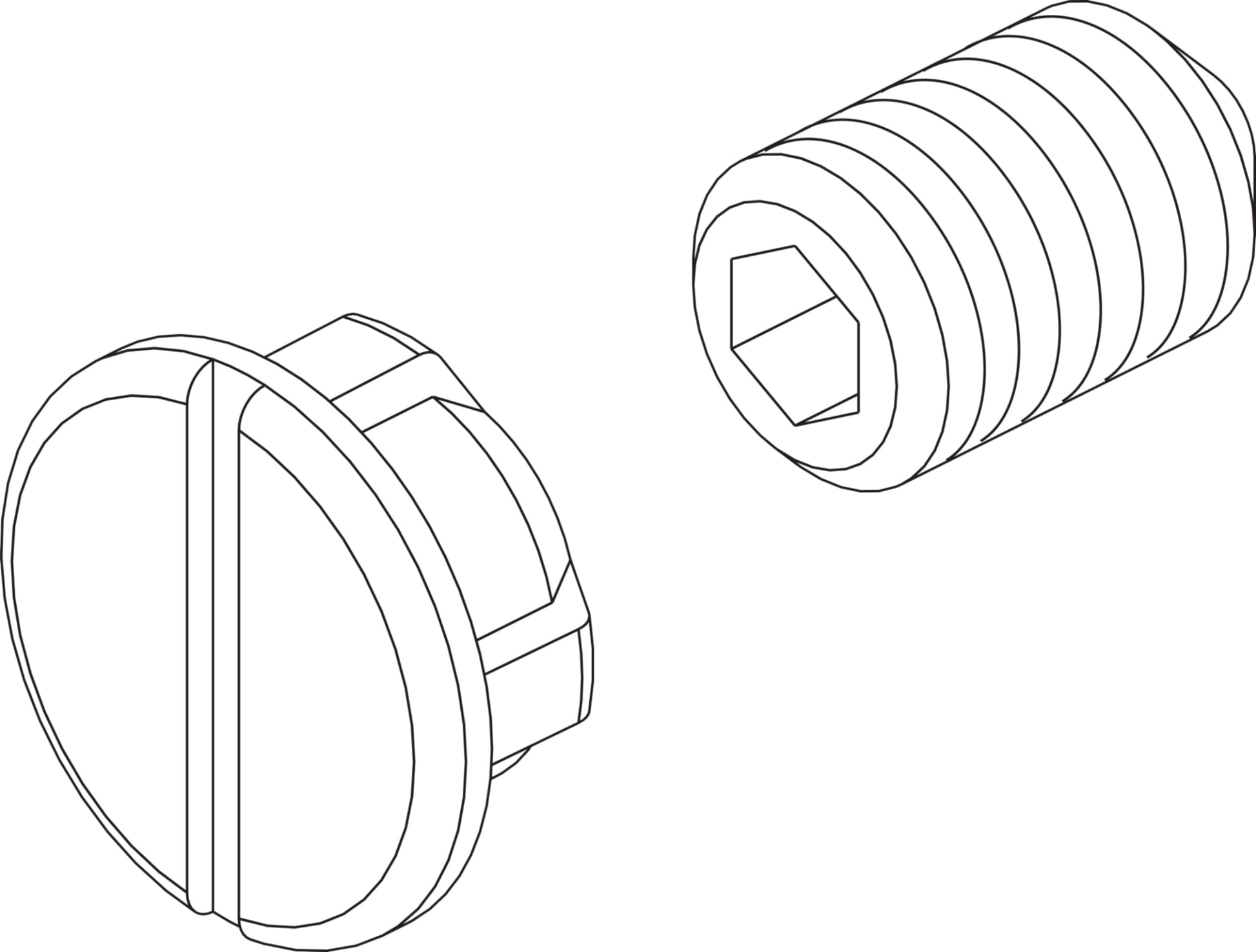 Line drawing of a circular handle knob and a threaded set screw with hexagonal socket.