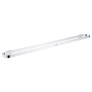 Chrome towel bar with white accent strip and rounded end caps, mounted horizontally.
