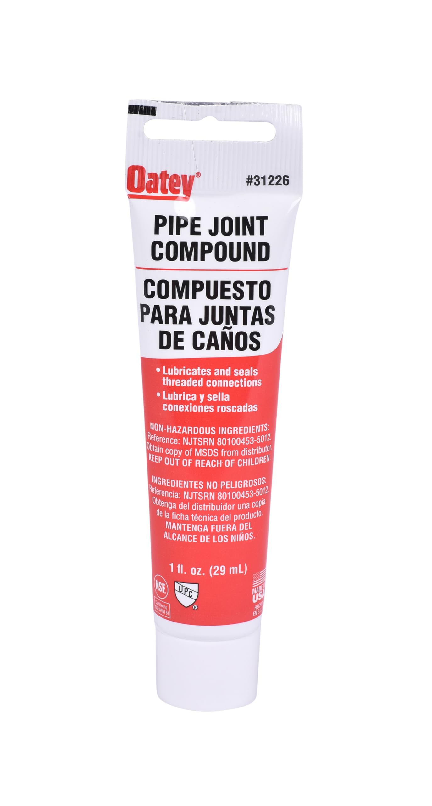 Gray pipe joint compound sealant tube with red and white label, 1 fl. oz. size.