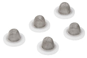Four chrome mesh filter screens with white plastic bases for Grohe faucet aerators.