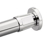 Chrome shower rod with adjustable flange and mounting bracket for wall installation.