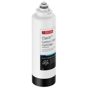 White cylindrical Delta Clarifi carbon filter cartridge with black base and connector fitting at top.