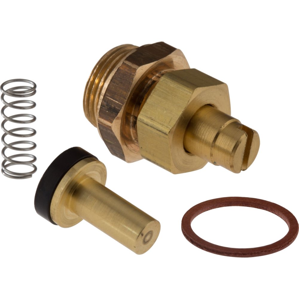 Brass stem assembly with metal spring, rubber seal, and o-ring components for Delta faucet valve.