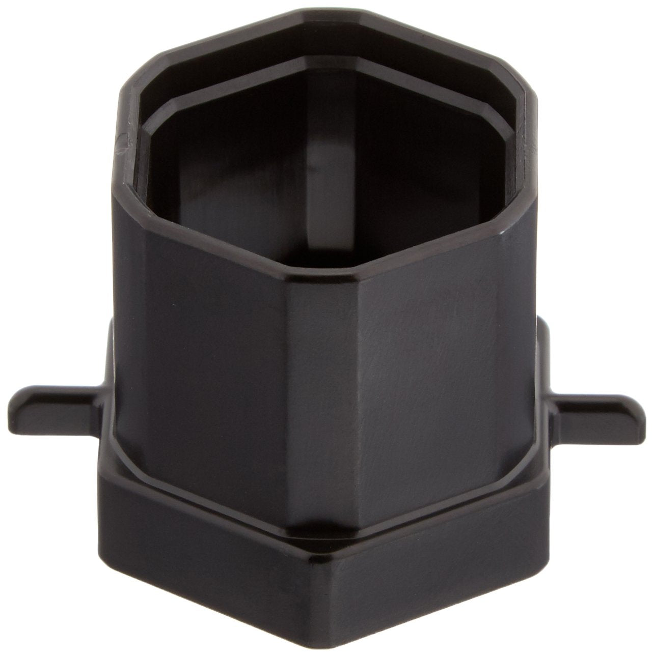 Black hexagonal socket wrench with two side handles and hollow cylindrical body.