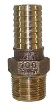 Bronze male adapter with ribbed hose barb end and threaded pipe connection end.