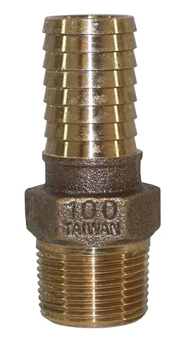 Bronze male adapter with ribbed hose barb end and threaded pipe connection end.