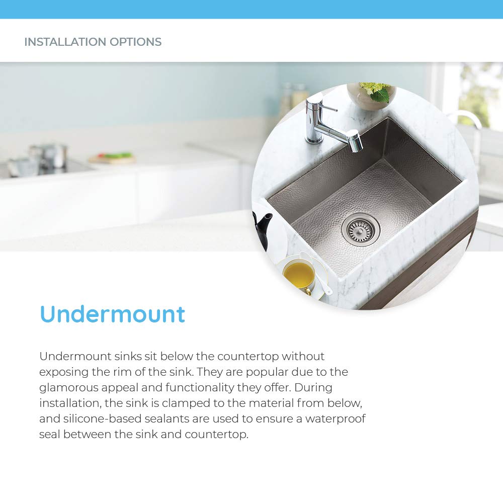Brushed nickel single-bowl undermount kitchen sink with hammered texture and drain strainer installed in white countertop.