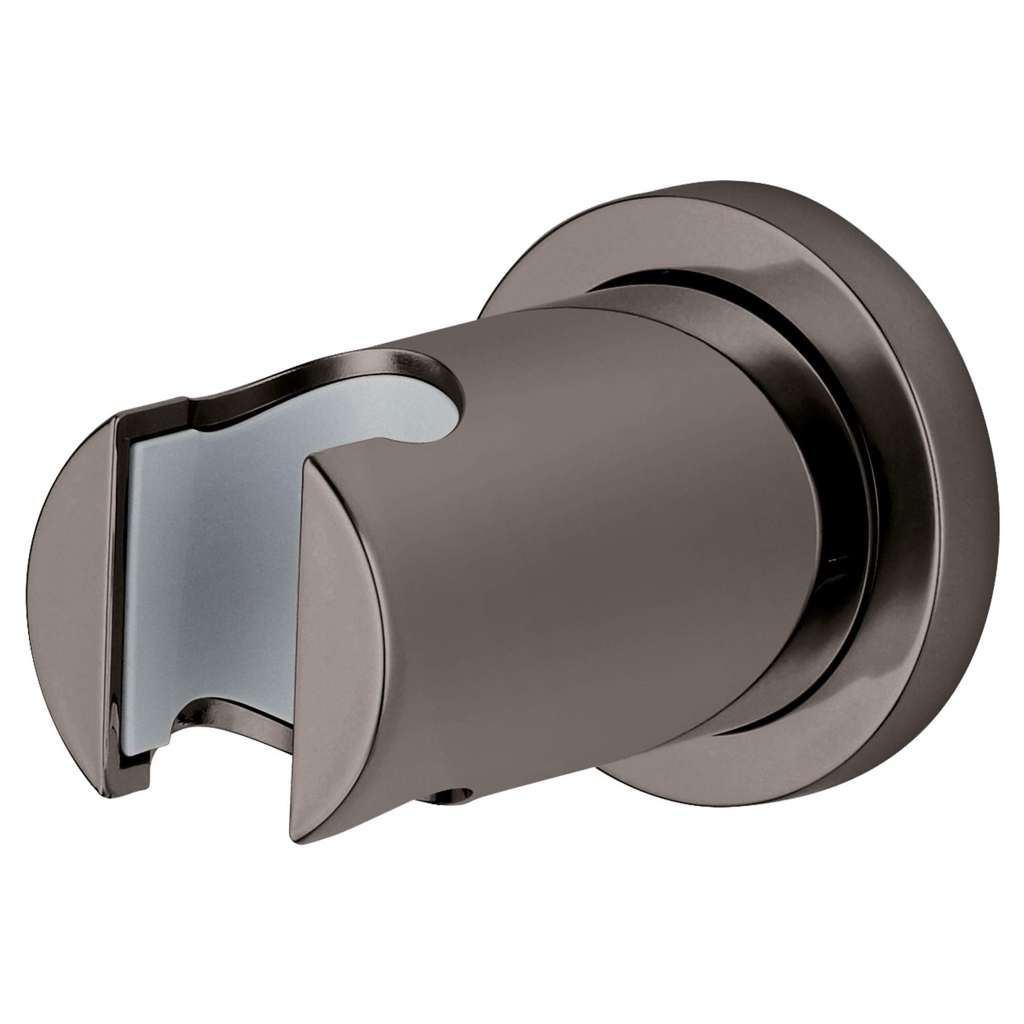Grohe hard graphite wall-mounted hand shower holder with cylindrical body and round escutcheon plate.
