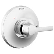 Chrome and white Delta Galeon 14 Series valve trim with single lever handle, red and blue indicator dots, and circular escutc