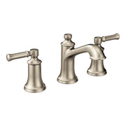 Moen Dartmoor Two Handle High Arc Widespread Bathroom Sink Faucet for 3 Hole Setups with Valve Included in Brushed Nickel - TV6805BN