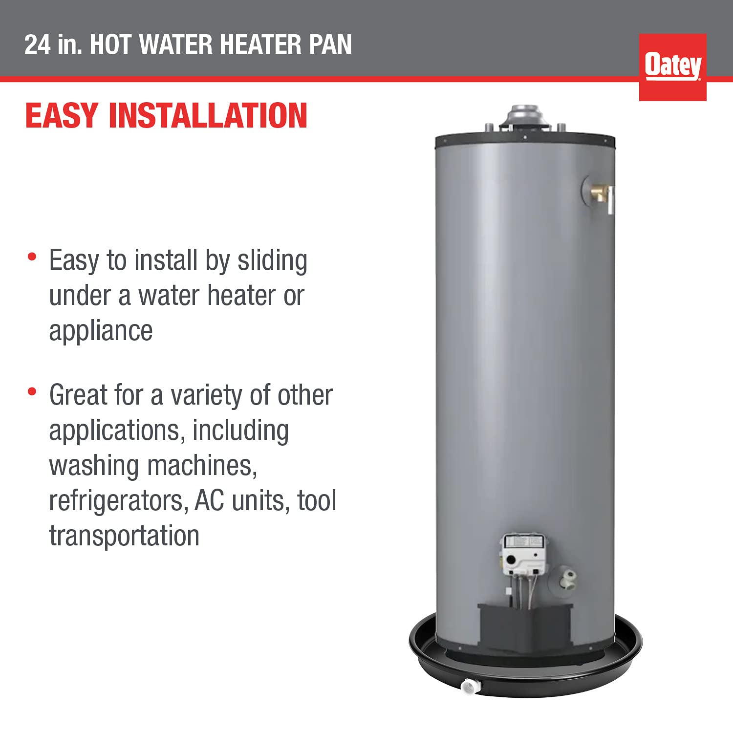 Oatey 24 in. plastic hot water heater pan with 1 to 1.5 in. pvc adapter in Black - 34063