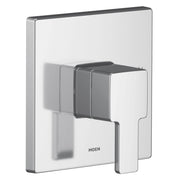 Chrome shower trim kit with single rectangular handle and matching square escutcheon plate.