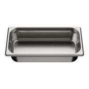 Rectangular stainless steel sink tray with rounded corners and raised rim, shown from above at an angle.
