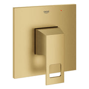 Grohe Eurocube pressure balance valve trim in brushed gold finish with control handle and cartridge housing.