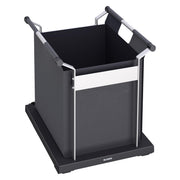 Black and white fabric storage bag with aluminum frame, dual handles, and black base platform.