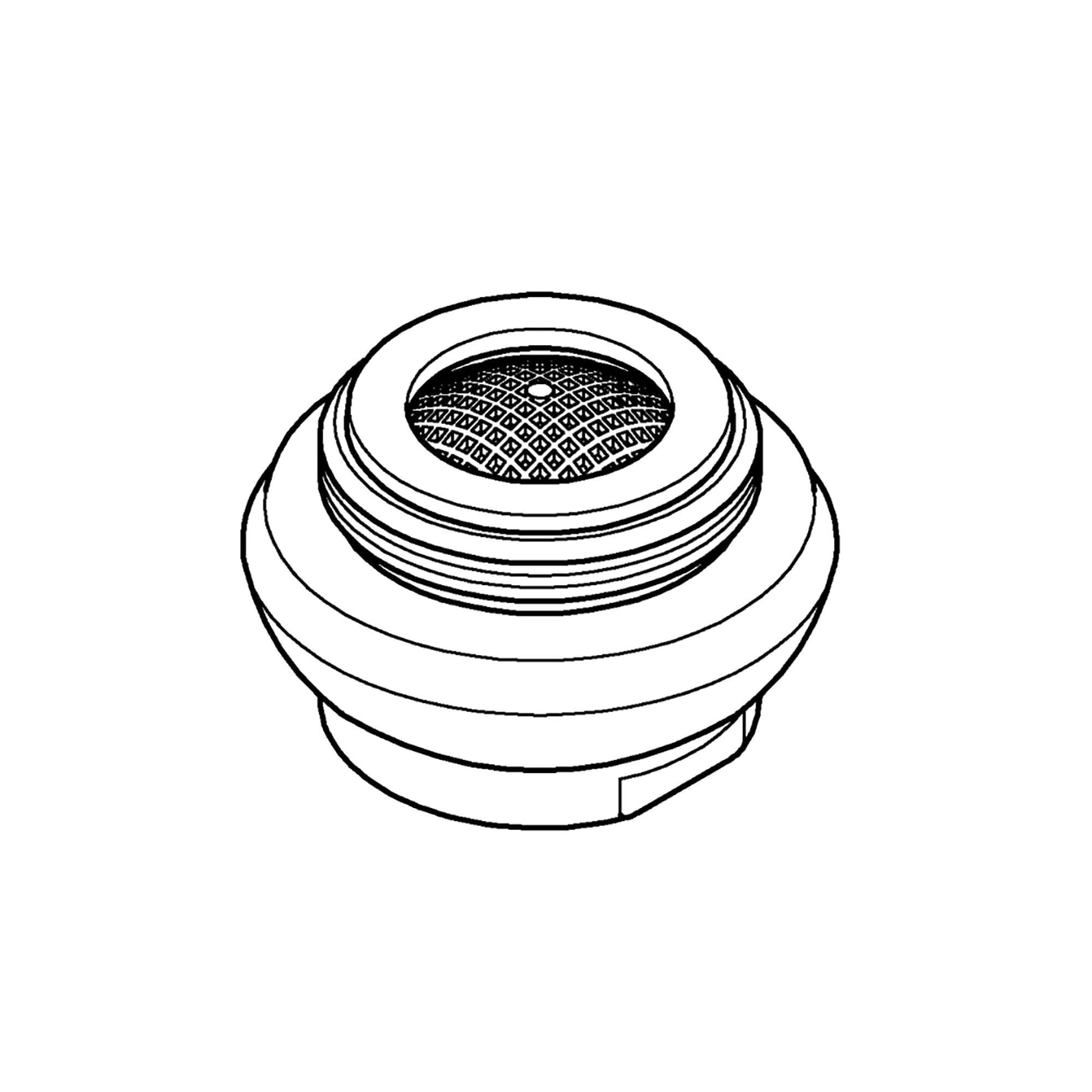 Grohe brushed nickel flow straightener with mesh grid center and threaded base rings.