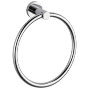 Chrome towel ring with cylindrical wall mount and circular hanging loop.