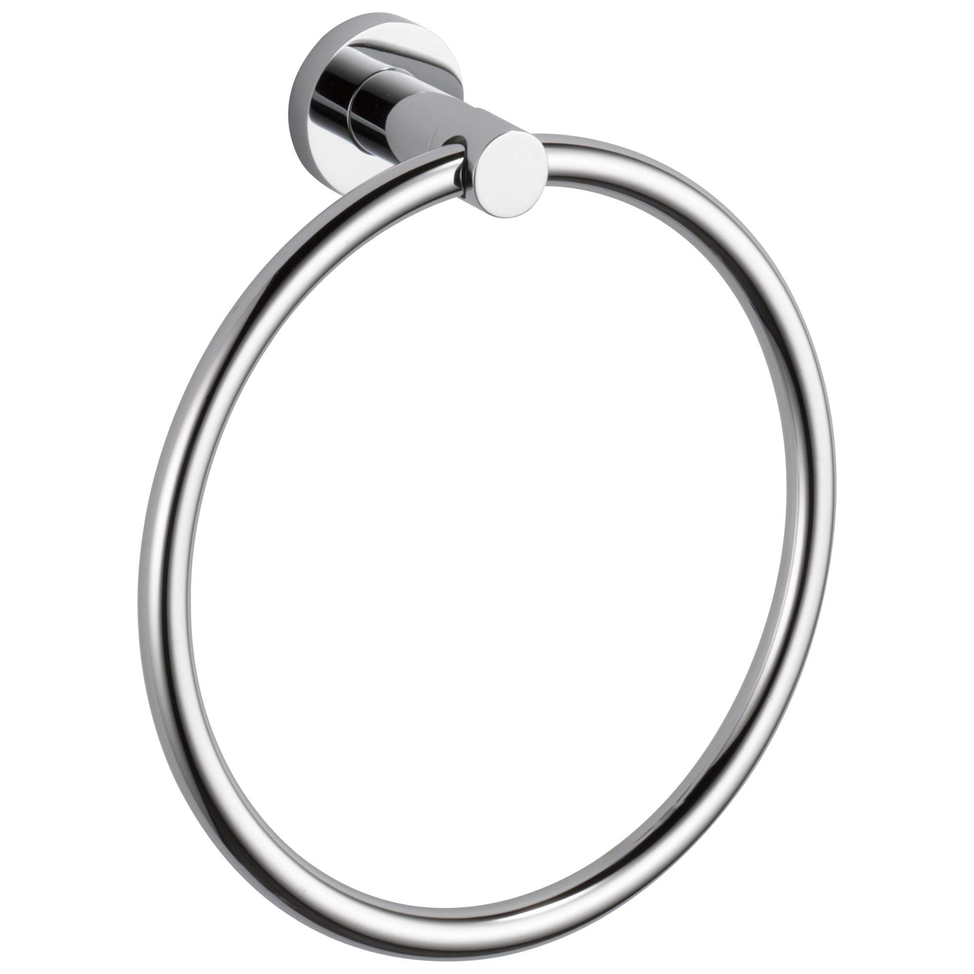 Chrome towel ring with cylindrical wall mount and circular hanging loop.