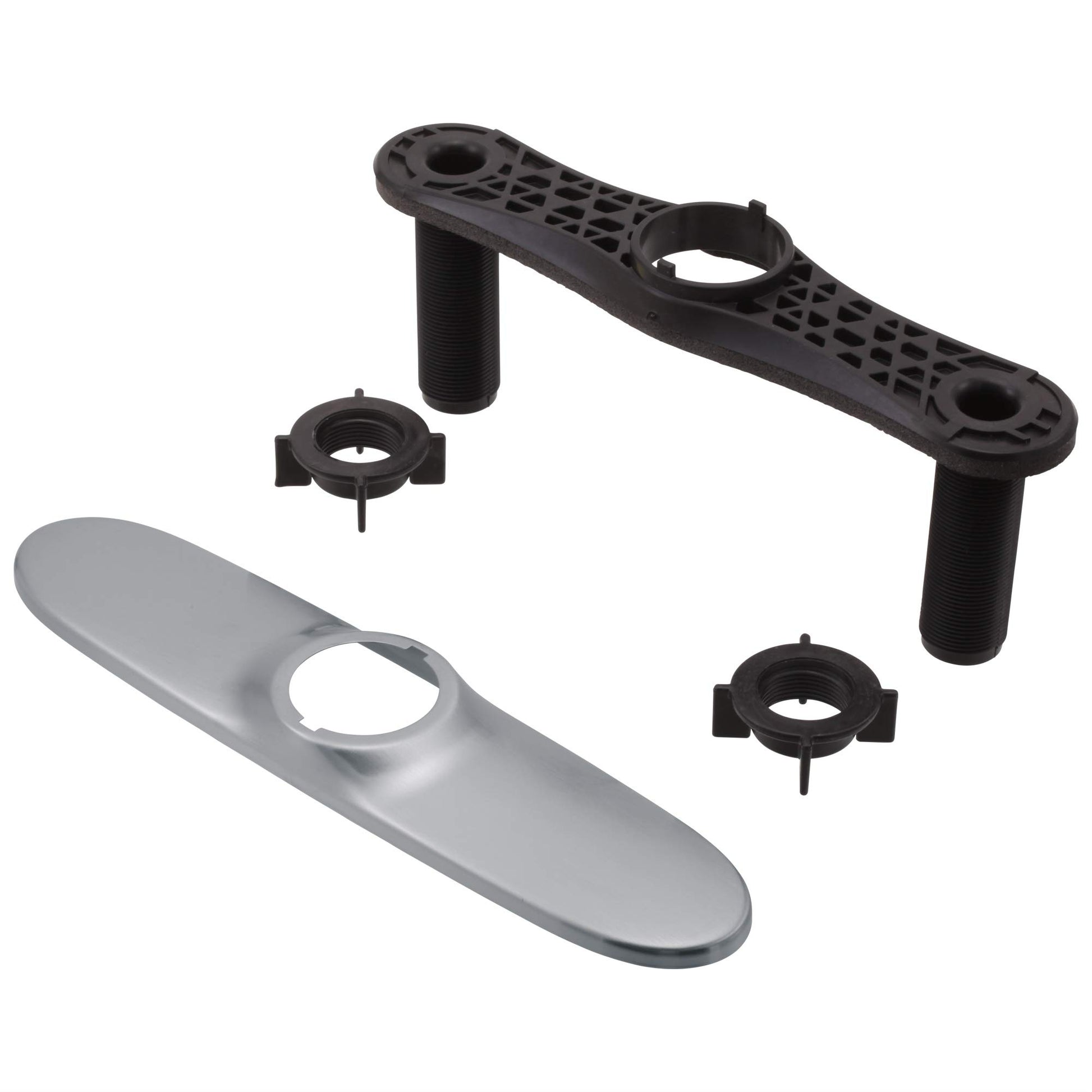 Arctic stainless steel escutcheon plate with black baseplate, threaded stems, and mounting nuts.