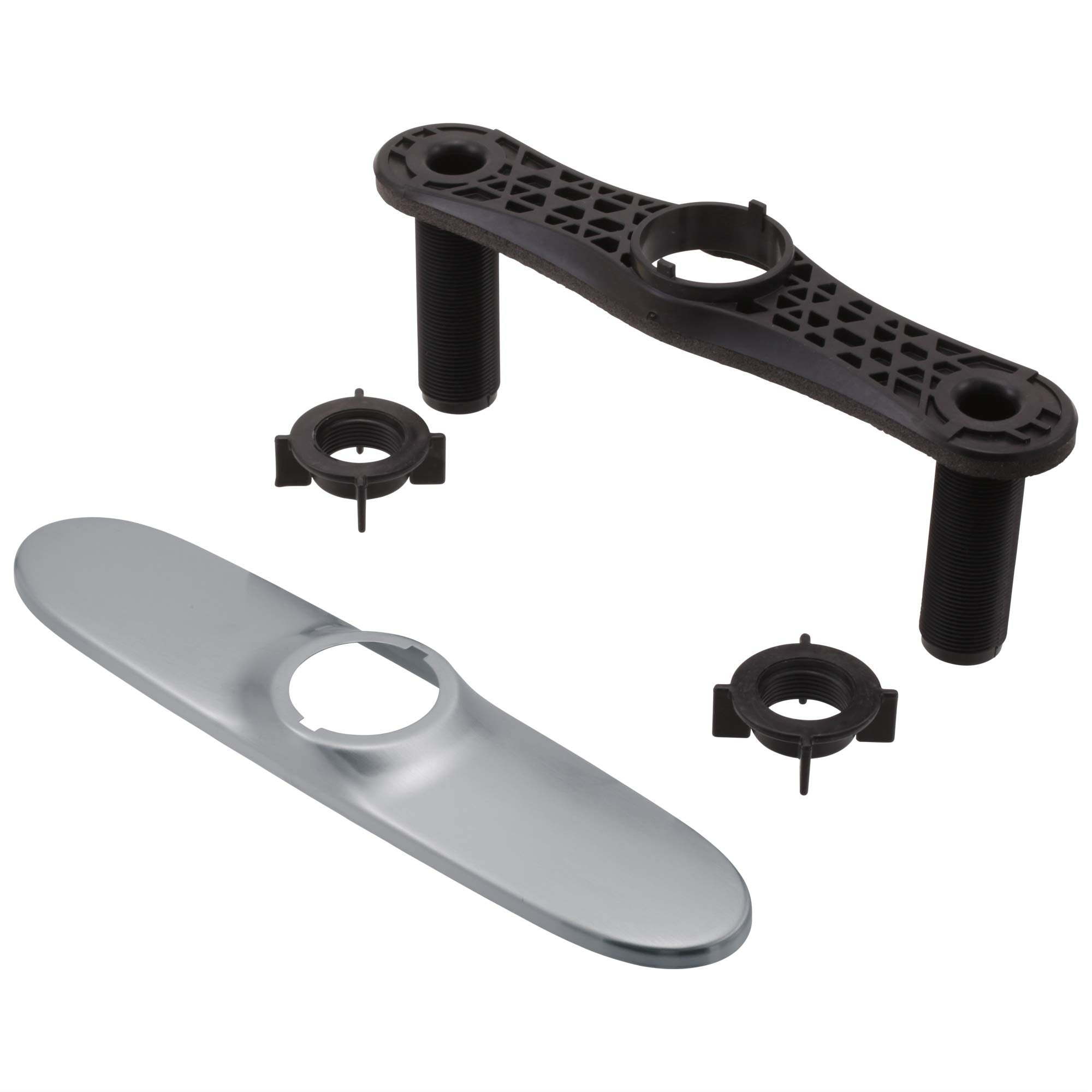 Arctic stainless steel escutcheon plate with black baseplate, threaded stems, and mounting nuts.